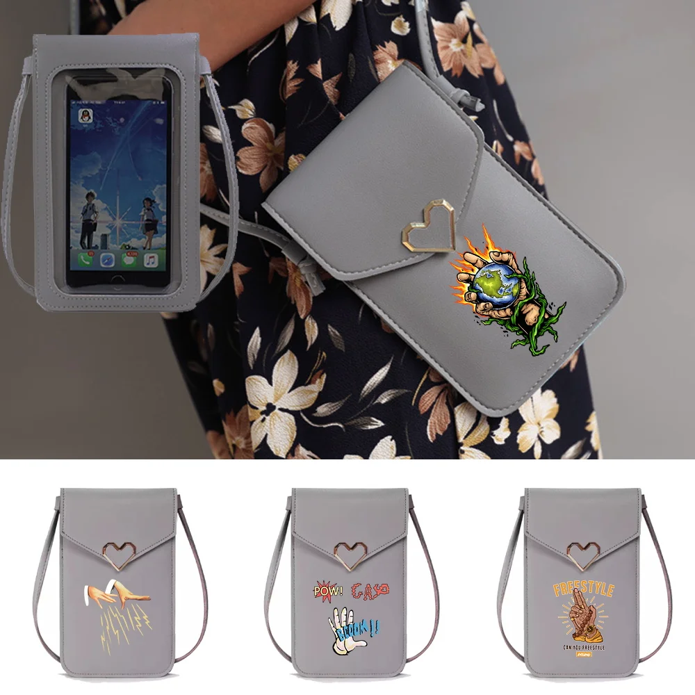 Hand Series Transparent Touch Screen Phone Bag Shoulder Straps Wallet Coin Card Multilayer Shopping Bag Women Phone Storage Bags