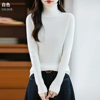 Pull à col roulé pour femme, nouvelle collection automne-hiver, 100% laine pure, coupe ajustée, mode, décontracté, couleur unie, manches longues, haut polyvalent. 4