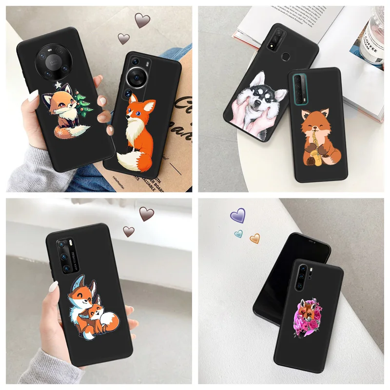 Silicone Black Phone Case for Motorola G200 5G G30 G31 One Fusion Cute Fox Cartoon Huawei P40 P30 P20 P Smart iphone6 Cover