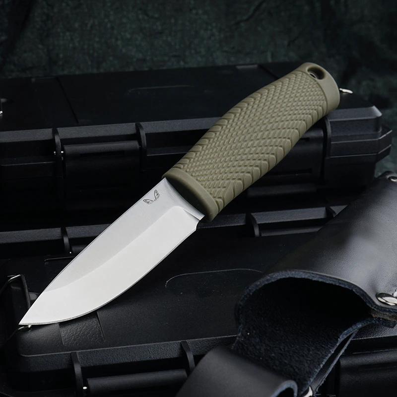 

BM200 Нож с фиксированным лезвием PUUKKO 3V Лезвие с резиновой ручкой для охоты на открытом воздухе Портативные прямые ножи Кемпинг EDC Инструменты Кожаный чехол