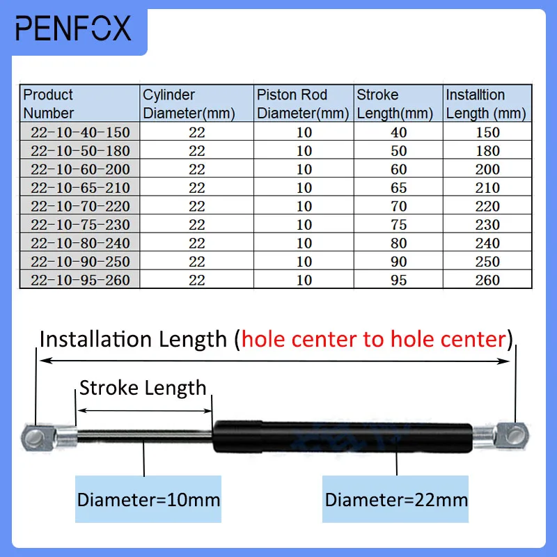 1 PC 150mm-260mm 60kgs/600N Universal Strut Bars Gas Spring Shock Absorber Hydraulic Lift Support Strut Bar RV Bed Car Machine