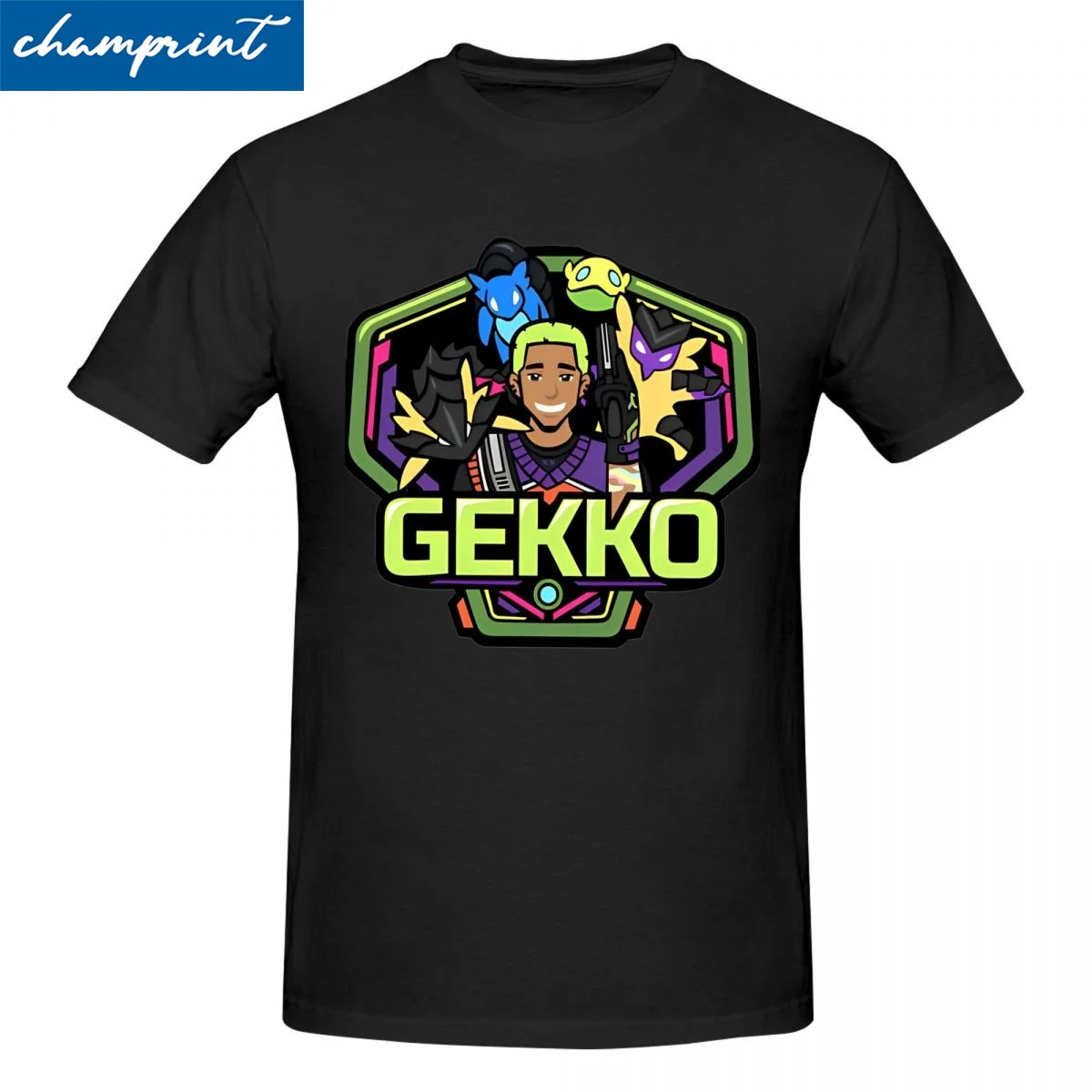 Gekko Badge Cute T Shirt for Men Women Pure Cotton Novelty T-Shirt Round Neck Valorant Tees Short Sleeve Clothing Summer