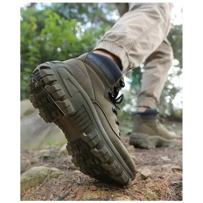 야외 미끄럼 방지 하이킹 부츠 남성용 오토바이 부츠 작업용 발목 부츠 하이탑 가죽 남성용 부츠 통기성 사막 전투 부츠