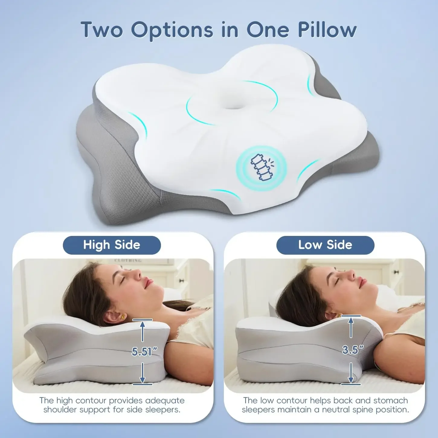 

Ultra Pain Relief Cooling Pillow for Neck Support, Odorless Ergonomic Contour Memory Foam Pillows, Orthopedic Bed Pillow