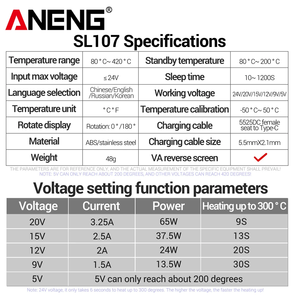 ANENG SL107 Electric Soldering Iron Repair Welding Tester Ceramic Heating Core Test USB Charging Adapter Tin Voltage Ocfast Tool