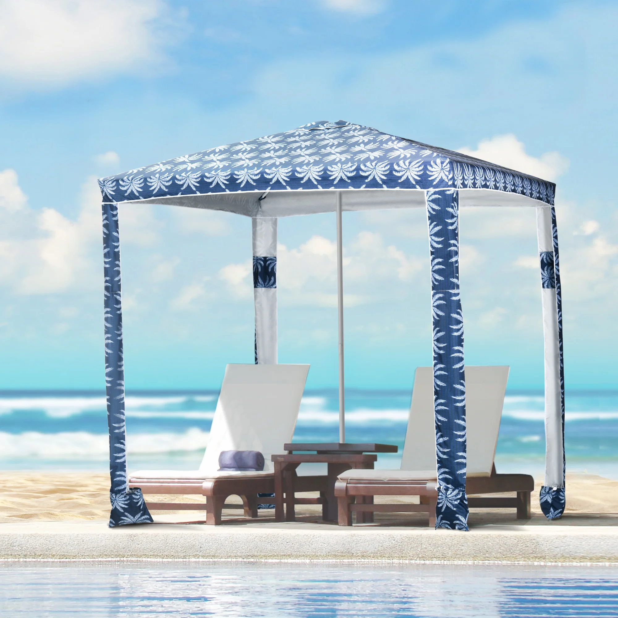Outsunny 6.5 ft Beach Umbrella with Ruffled Edge, with Sandbag and Carry Bag, Blue