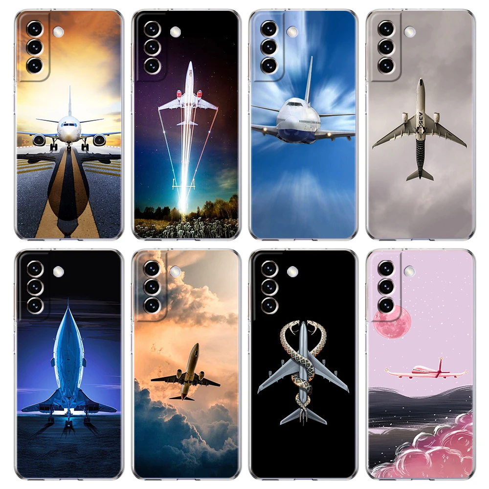 Aircraft Plane Airplane Transparent Case For Samsung Galaxy S24 S23 S22 S20 S21 FE Ultra S24 S23 S10 S10E S9 S8 Plus 5G Shell