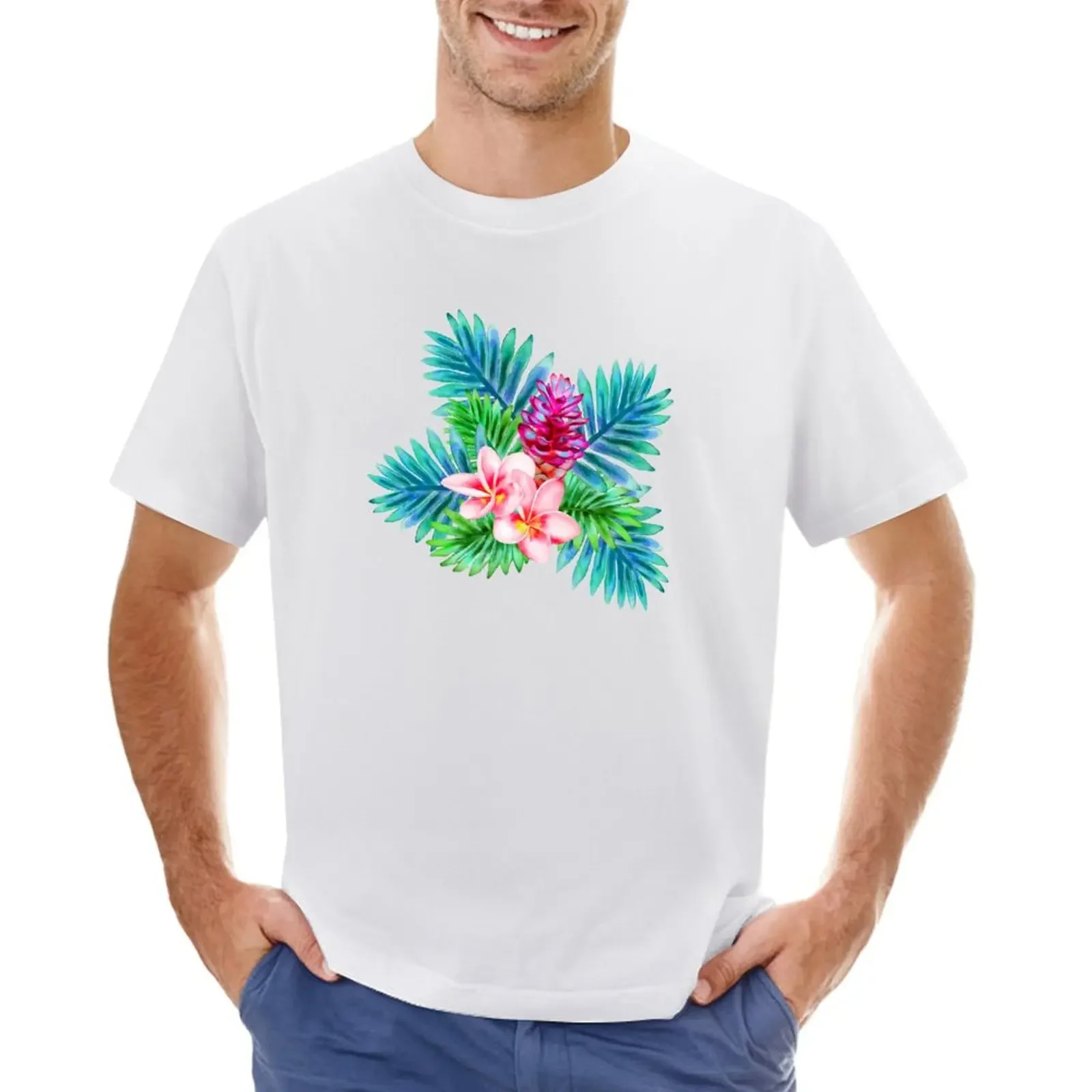 

Tropical Leaves Blue T-shirt sweat Short sleeve tee plus size tops mens t shirt