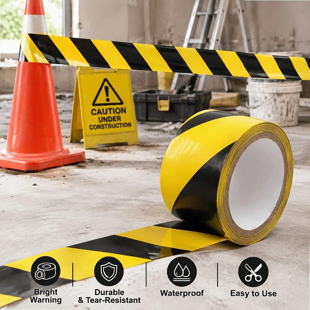 Yellow Warning Tape 1/10 RollS, High-Stick Safety Tape, 2 Bright Colors for Workplace Hazard Areas Halloween Decor