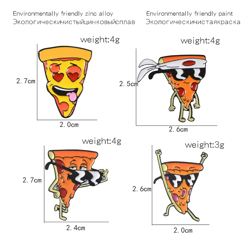 Bros kacamata lucu bando Jepang tersenyum Pizza Man Lapel pin makanan bros hadiah untuk pecinta pizza Pizza Man pin