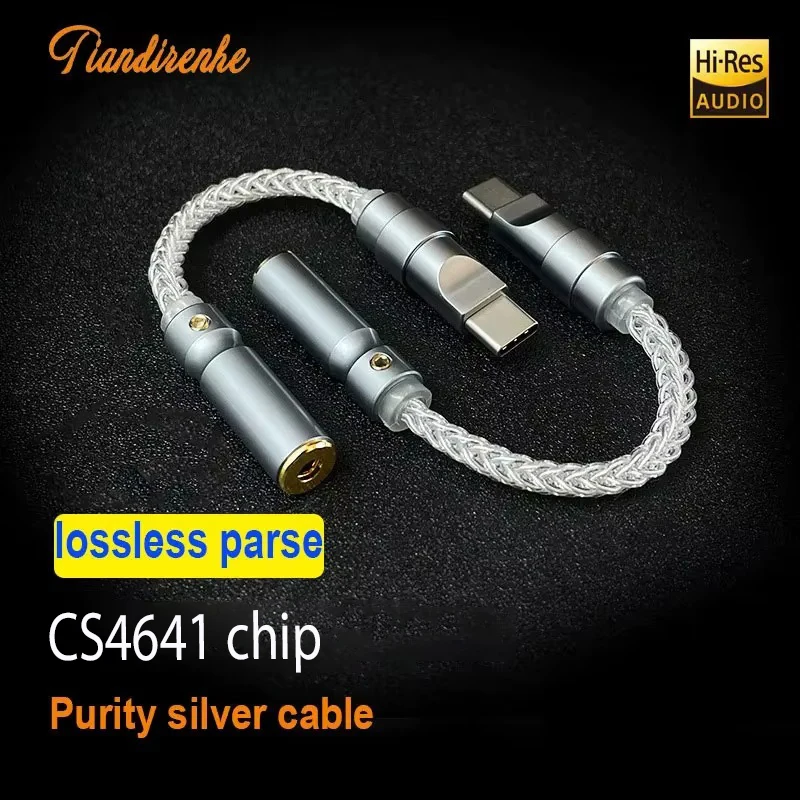 

New top pure silver DAC CS46L41 HiFi Amplifier Type-C to 3.5/4.4mm Digital Decoding Audio Adapter For Android Win10xiaomi Google