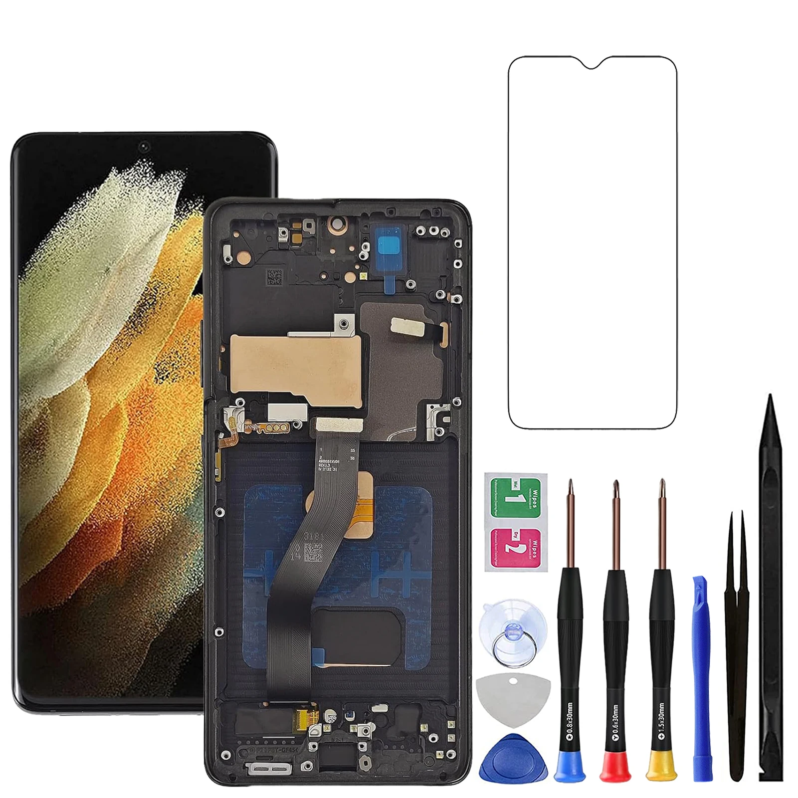 Screen Replacement for Samsung Galaxy S21 Ultra 5G with Frame, LCD Display Assembly, Repair Tool Included