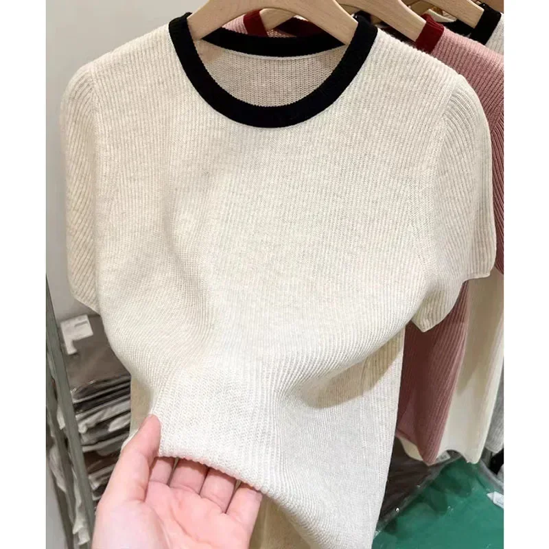 2024 Spring Summer New Short-sleeved Women Sweaters O-neck Slim Pullover Knitted Sweater Casual Clothes Pullovers Thin Knit Tops