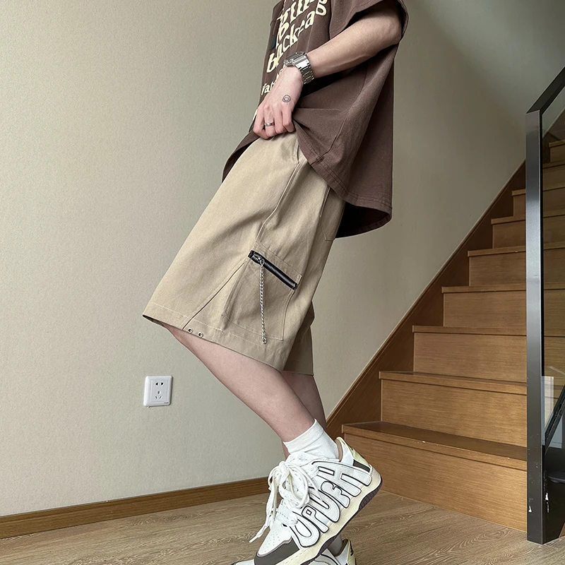 

Мужские летние повседневные свободные брюки-карго цвета хаки, прямые шорты в американском винтажном стиле, легкие, средней длины