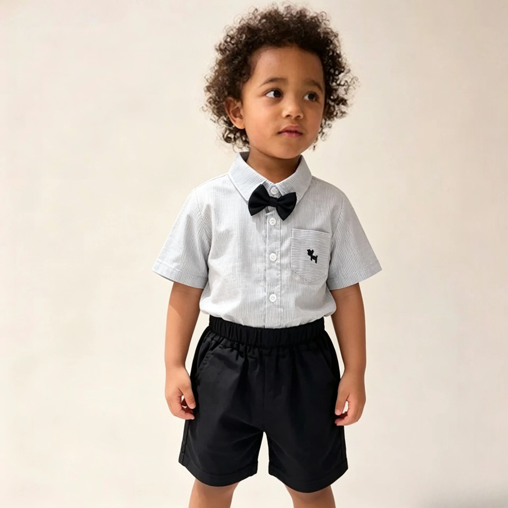 2026 Summer Boys Girls Set Baby Stylish Kids Trendy Preppy Tie Striped Shirt Cartoon Shorts Dressing for Formal Occasions