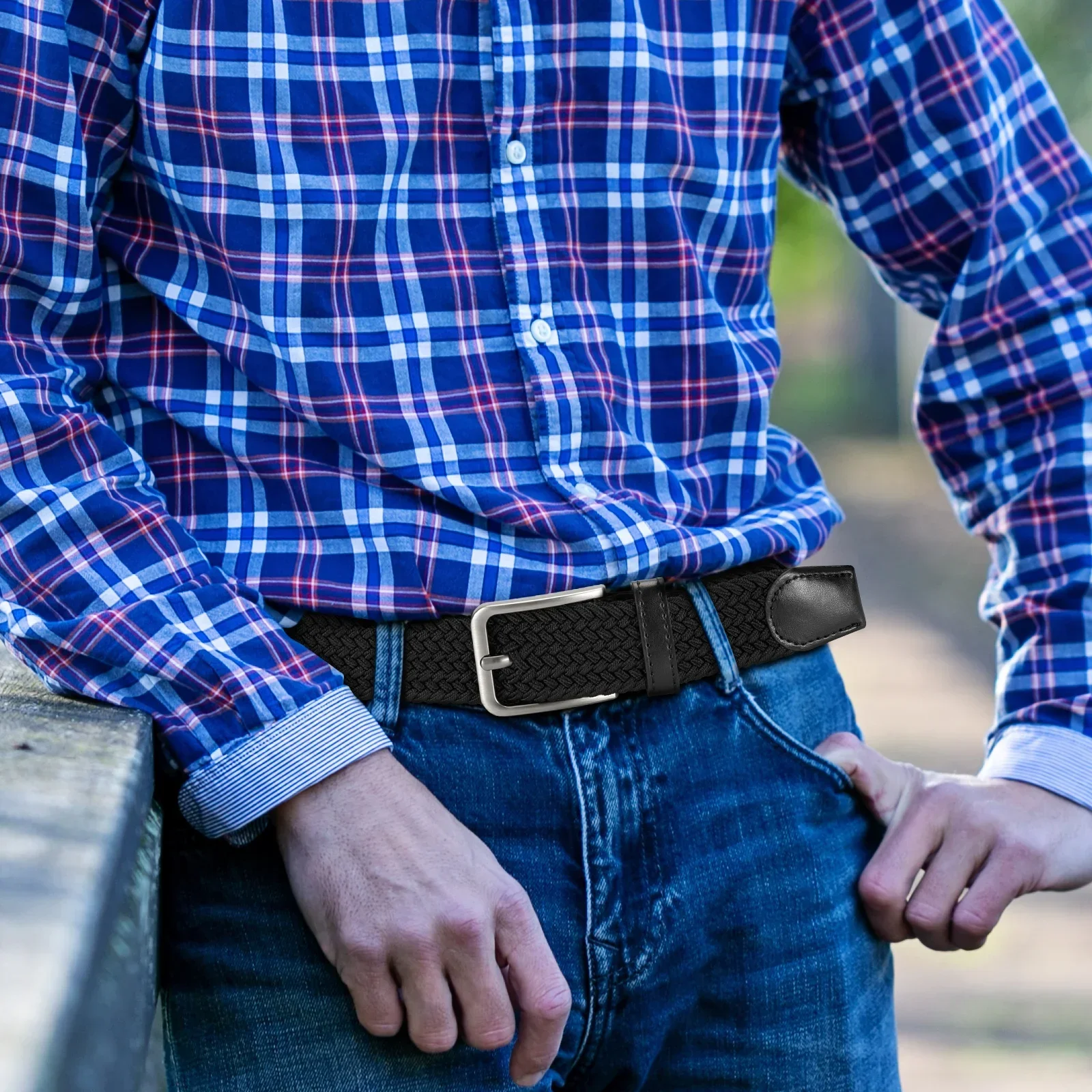 Elastische Gürtel für Herren, Unisex, lässig, gewebter Gürtel für Herren, Outdoor, Klettern, Training, Arbeitsgürtel mit Jeansgürtel für Damen, 115 cm – Detail 4