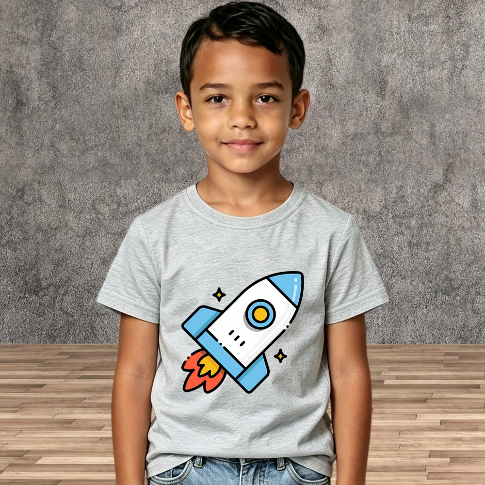 New Summer Collection Boys Rocket Graphic Cotton Short Sleeve Children Tees