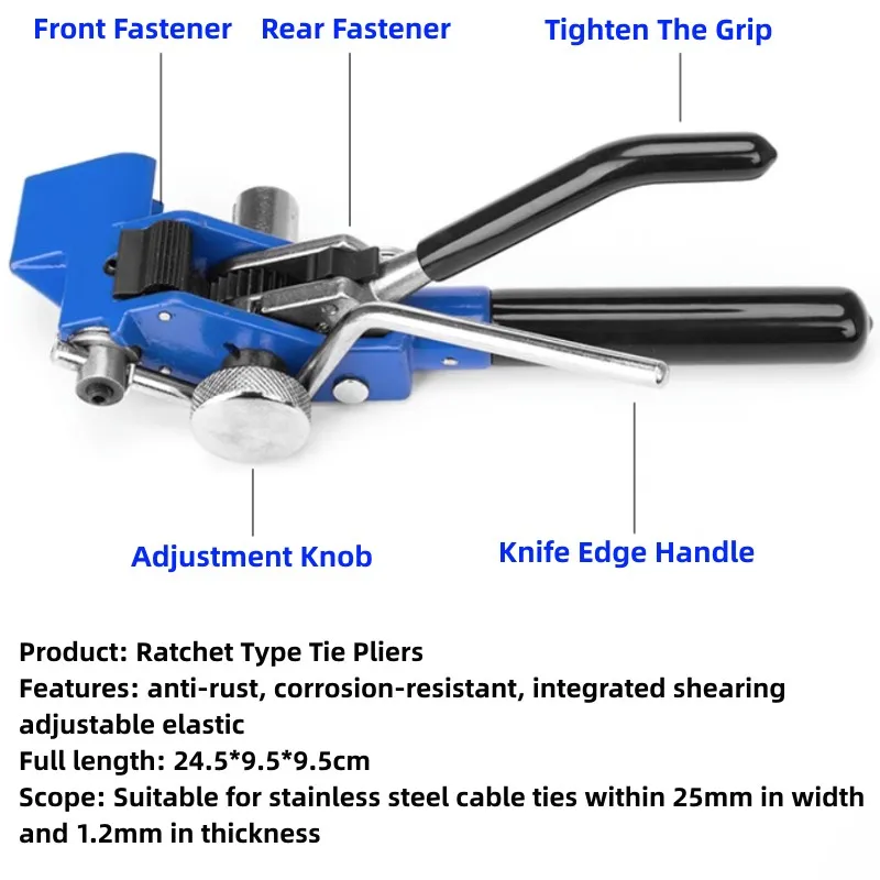 Stainless Steel Cable Tie Gun Ratchet Type Strapping Machine Tightening Tool for Width 4.6-25mm Thickness 0.25-1.2 Mm Tie Pliers