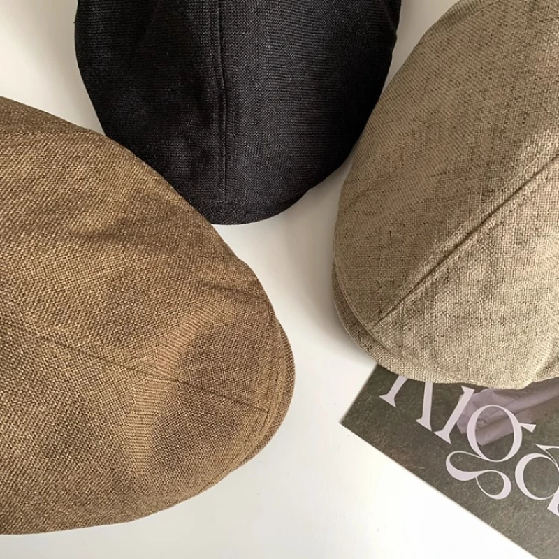 Summer Cotton Linen Newsboy Flat Cap Breathable Vintage Korean British Style Unisex Beret for Outdoor Travel Photography​