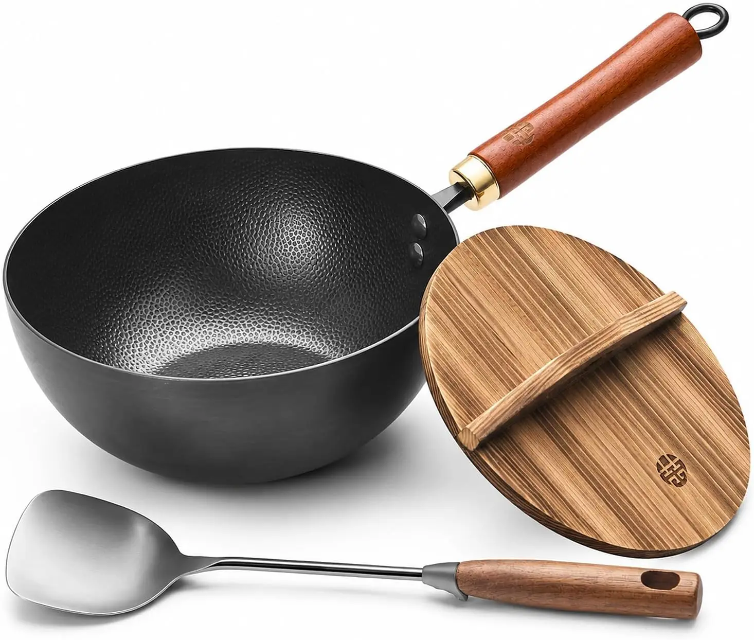 

8.7-Inch Carbon Steel Mini Wok with Flat Bottom for 1-2 Servings, Uncoated Textured Stir Fry Pan for Gas Electric Ceramic &