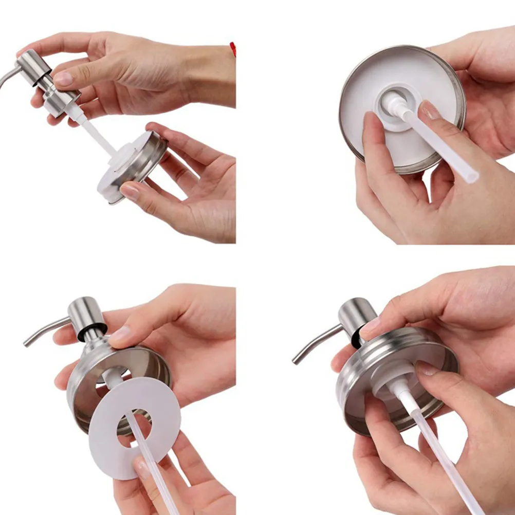 

4Pcs Metal Soap Lotion Dispenser Pump Lids Replacement Set Press Type Bottle Tops Easy Tighten Loosen for Refill Cleaning Ideal