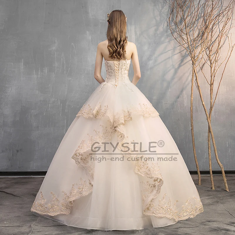 GIYSILE Customized Exquisite French A Line Wedding Dresses Luxury 2025 Tiered Ruffles Strapless Sweep Train Bridal Gown Vestidos