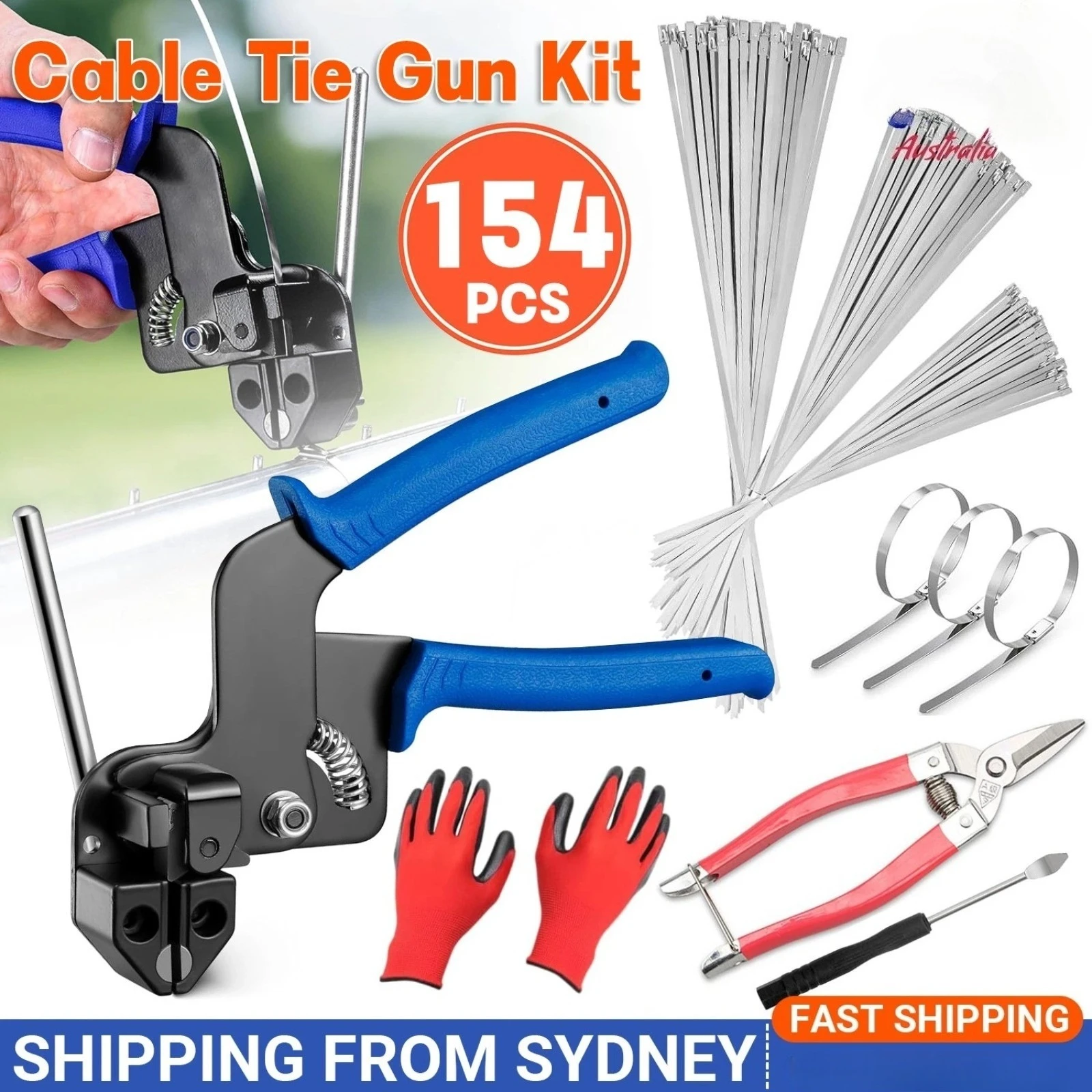 Stainless Steel Cable Tie Tool Kit, Heavy Duty Self-Locking Metal Zip Ties Tool Set For Outdoor Pipe Fence Cable Fastening