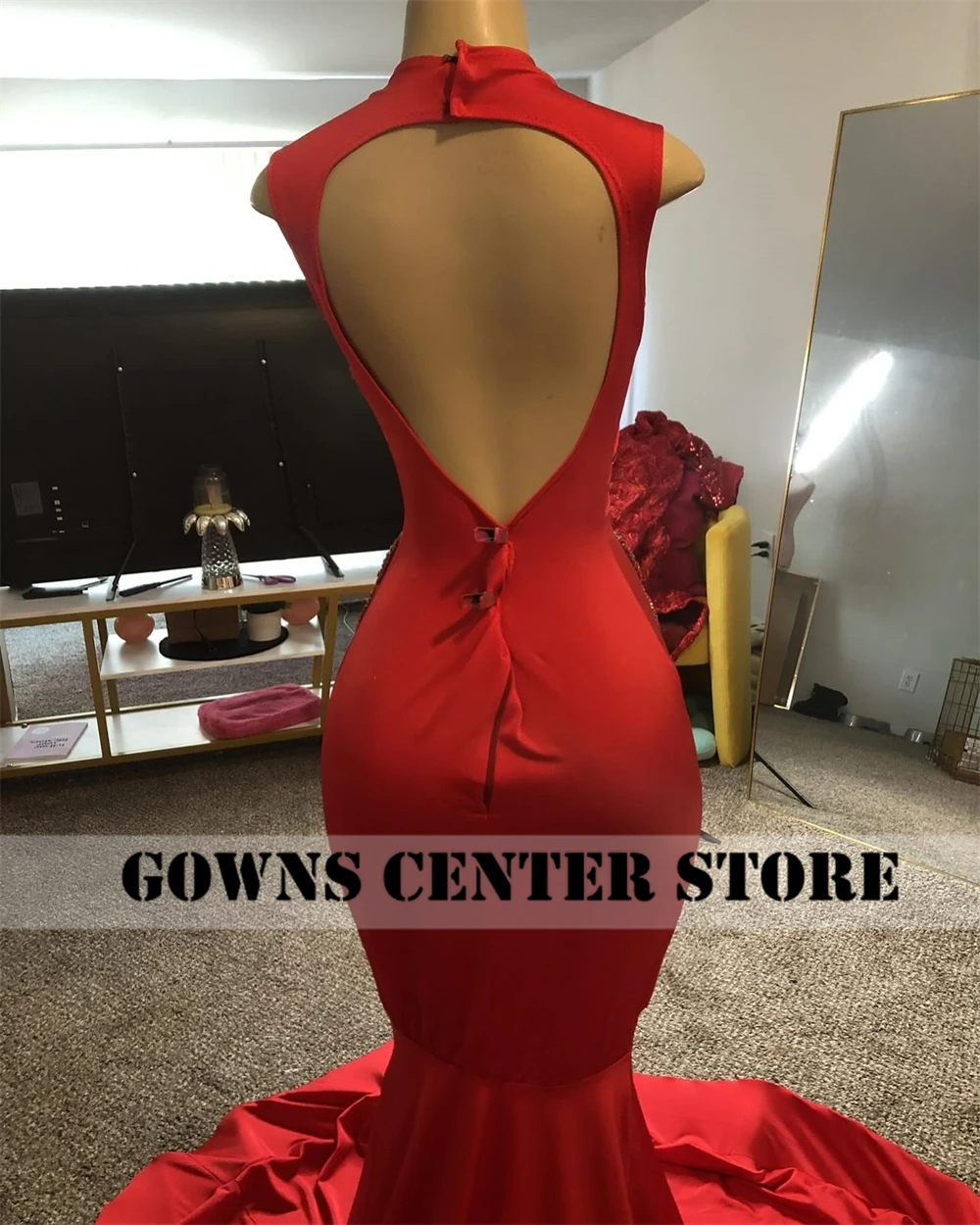 Cheery Red Crystal Beading Long Prom Dresses For Black Girls African Mermaid Birthday Evening Party Gown Robe De Bal Customized