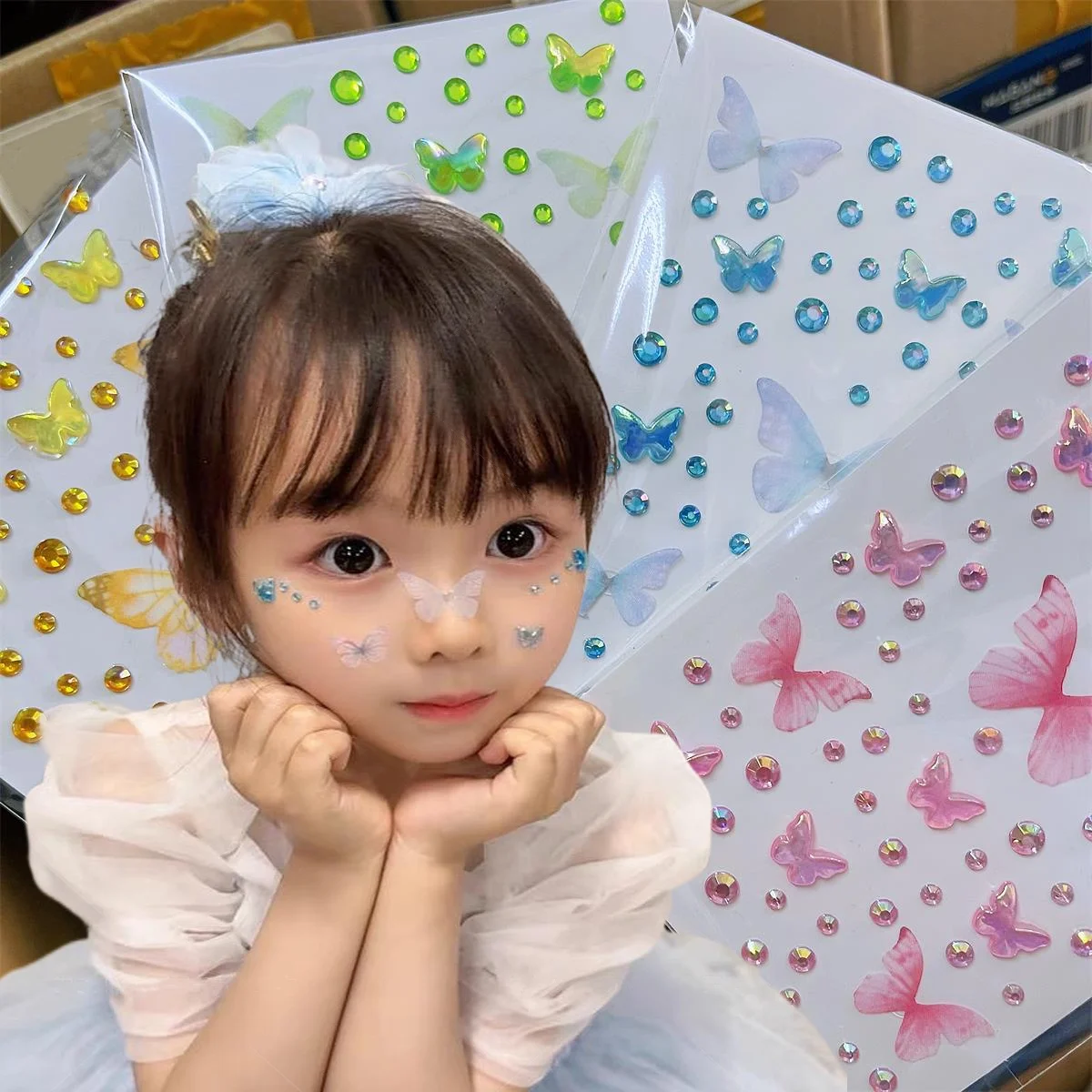 

1 шт. Наклейки-тату для лица с бабочками и русалками - Блестящий временный макияж для вечеринок принцесс, Хэллоуина и сценических выступлений