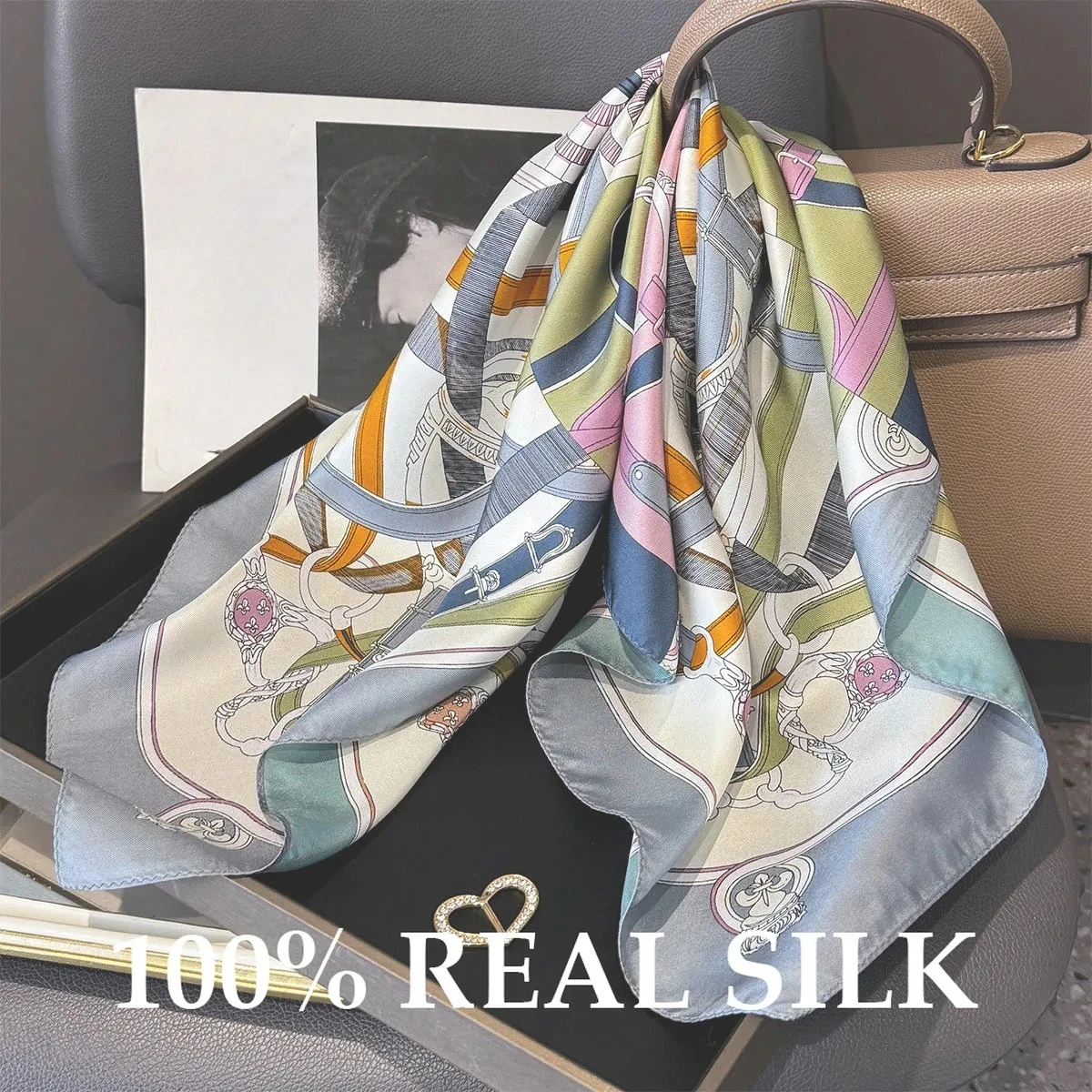 

100% Real Silk Square Scarf Summer Sun Protection Scarves Women Luxury Design Shawl Wrap Hijab Bandana Pashmina Poncho Hairband
