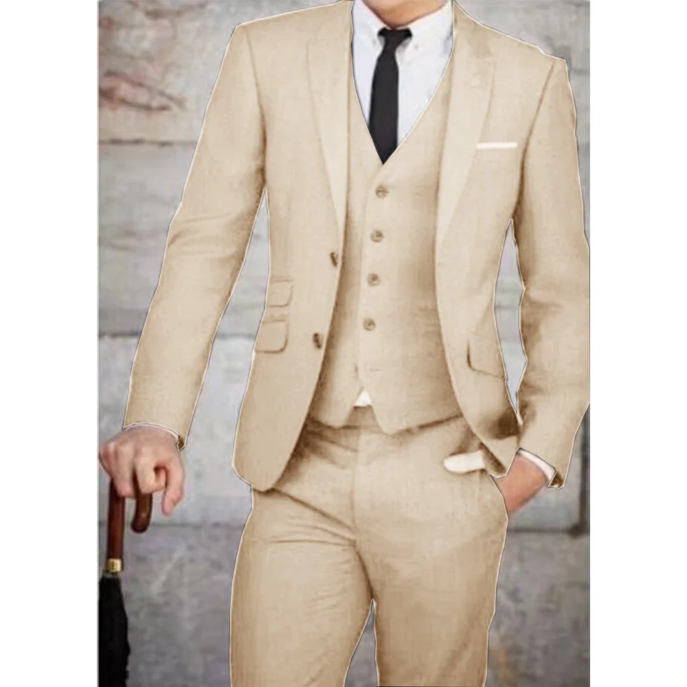 Mens Suit Three Piece Casual Suit Fashion Slim Design Trousers Comfortable Single Breasted Complete Menswear