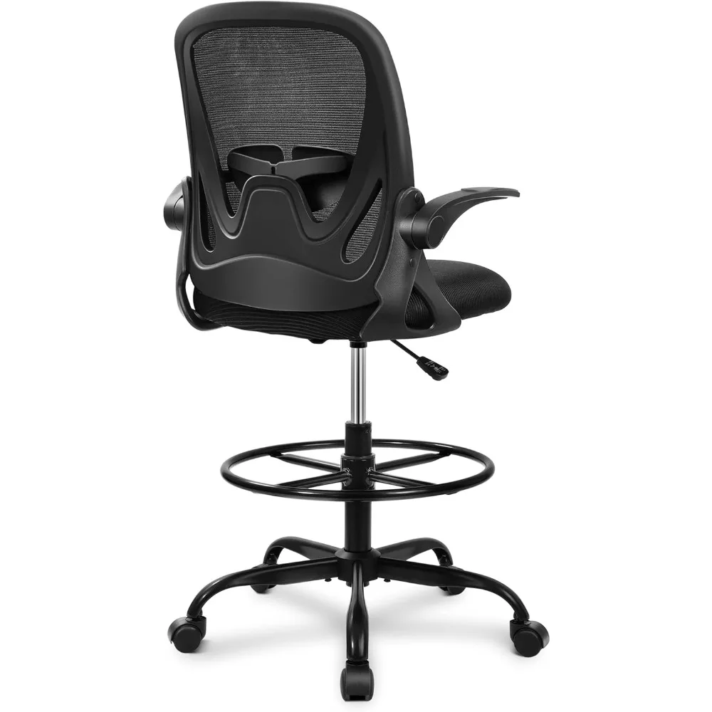 

Primy Drafting Chair Tall Office Chair with Flip-up Armrests Executive Ergonomic Computer Standing Desk Chair with Lumbar Suppor