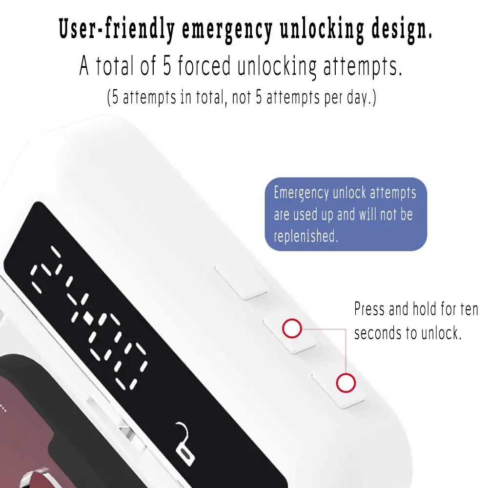 Portable Phone Lock Box with Timer 24 Hours Transparent Lid Phone Locker Storage Box Self-Control LCD Display Phone Box