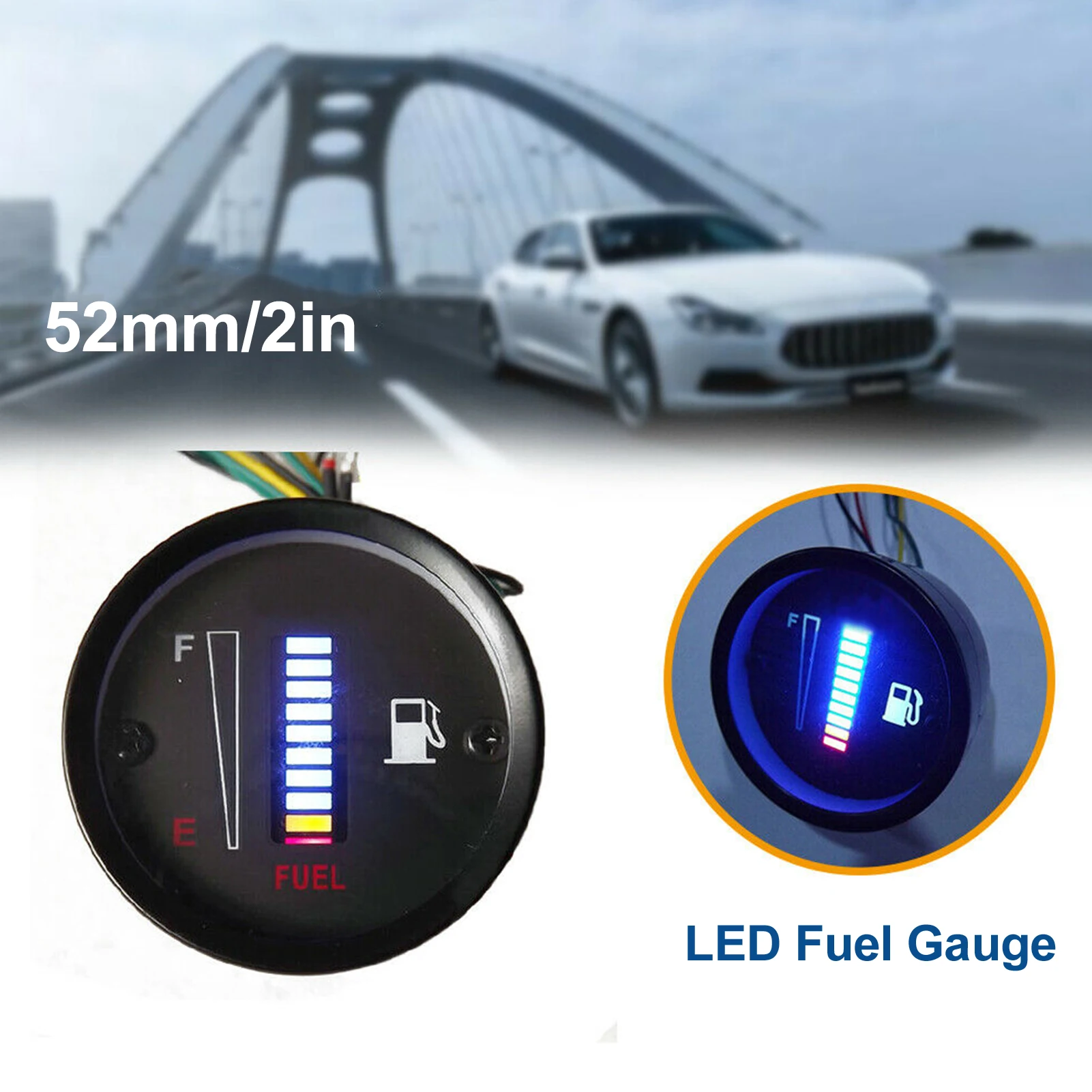 Nouveau jauge de niveau de carburant 12V pour voiture et moto, jauge de niveau de carburant universelle électronique LED 52mm ultra-fine, compteur de carburant automobile