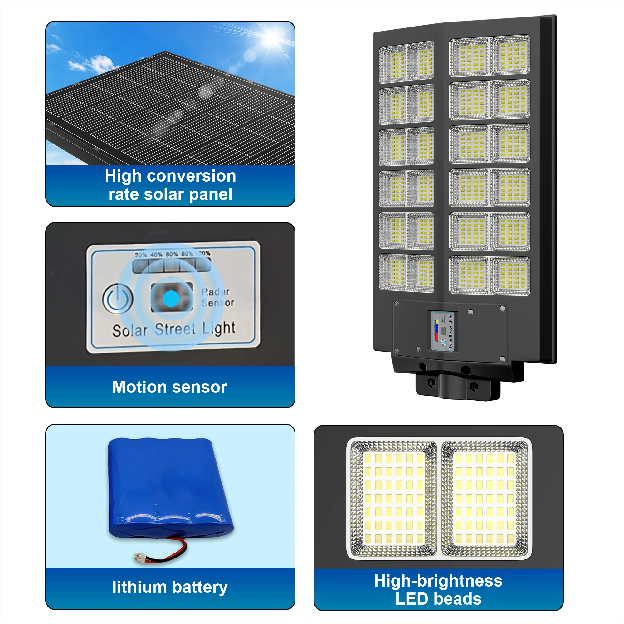 2-Pack 8000W Super Bright Solar Street Light, IP65 Waterproof LED Commercial Flood Light, Motion Sensor & Remote Control, Dusk-to-Dawn Auto Control, Adjustable Design, Easy Installation, Ideal for Yard, Patio, Garage, Driveway, Parking Lot & Outdoor Areas