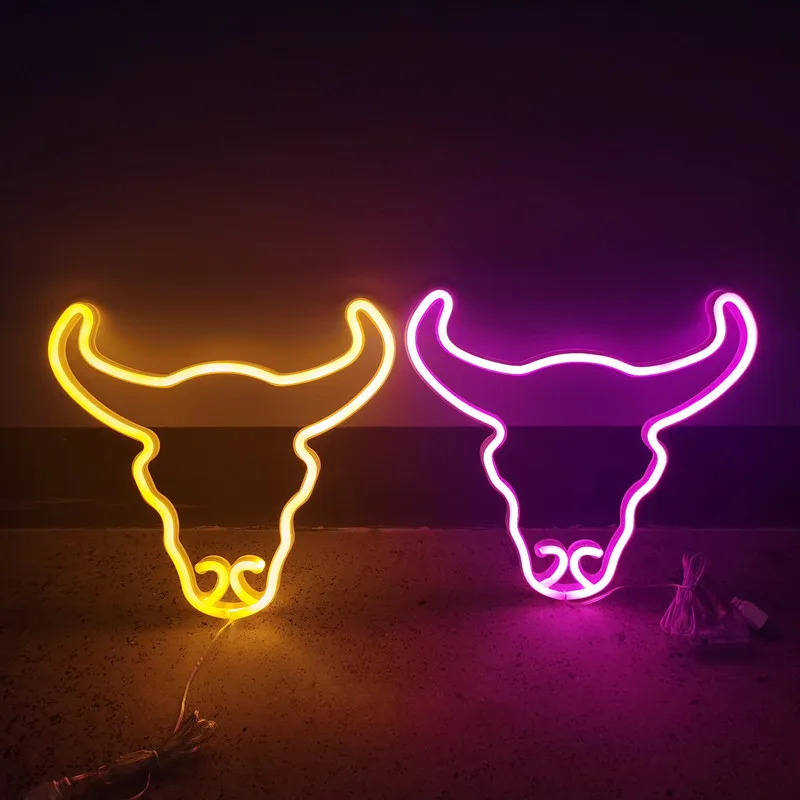 Bull Head Neon Sign Lights Battery Powered LED Light for Bedroom Room Decoration Gift Night Light Decoration Party Holiday