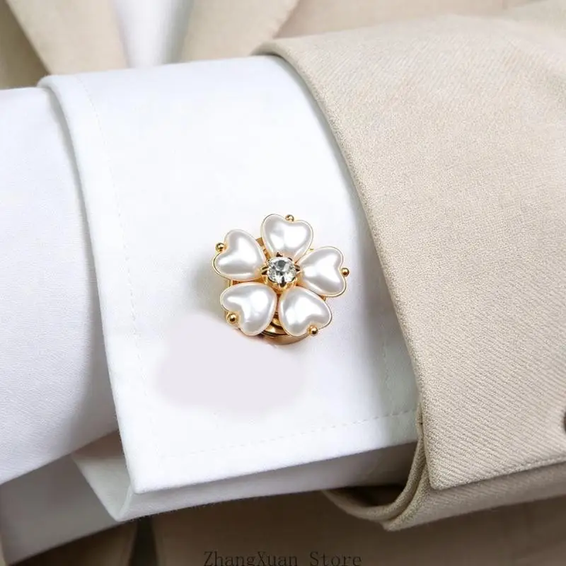 Herz-Blumen-Strass-Knopfabdeckung, Legierungs-Hemd-Manschettenknopf-Clip, dekorativer Manschettenknopf für Kleidungsverzierung – Detail 7
