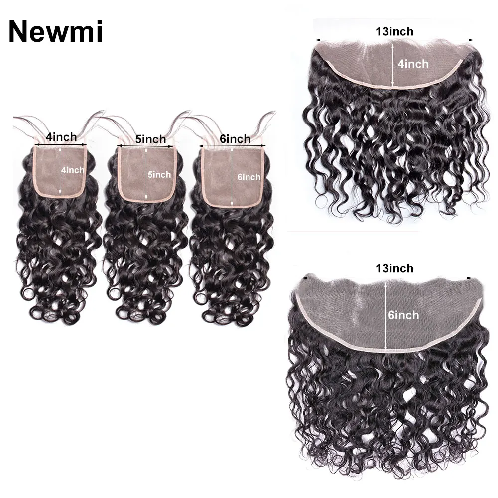 Newmi-extensiones de cabello humano con cierre de onda de agua, extensiones frontales de encaje prearrancadas, 4x4, 5x5, 6x6, 13x4, 13x6