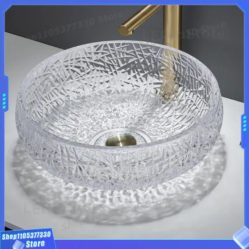 Luxury Crystal Glass Wash Basin for Bathroom Vanity Top Modern Hotel Style Countertop Sink Elegant Transparent Design for