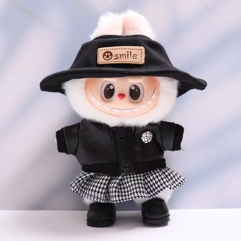 For 15 17cm Labubu Doll Clothes Plush Doll'S Clothes Cool And  Leather Clothing Labubu I II Idol Dolls Sitting Party Accessories