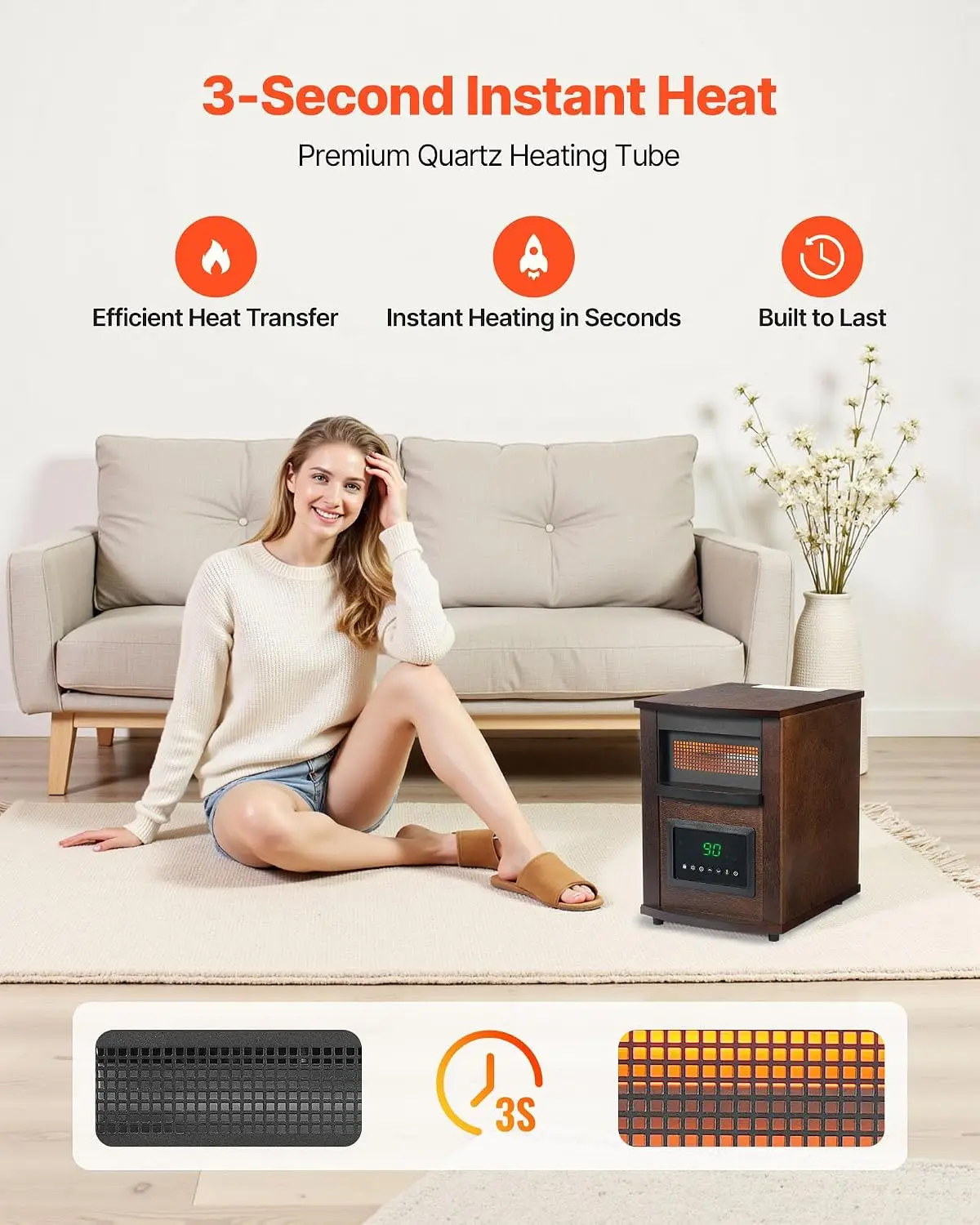 Infrared Heater, 1500W Electric Space Heater with Remote Control, LED Screen & 24H Timer, Multiple Temperature Adjustable for Pa