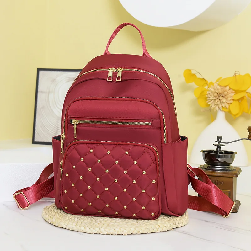 حقيبة ظهر نسائية ببرشام بخياطة سيارة ماسية مقاومة للماء أكسفورد خفيفة الوزن وسعة كبيرة وحقيبة ظهر نسائية بسيطة