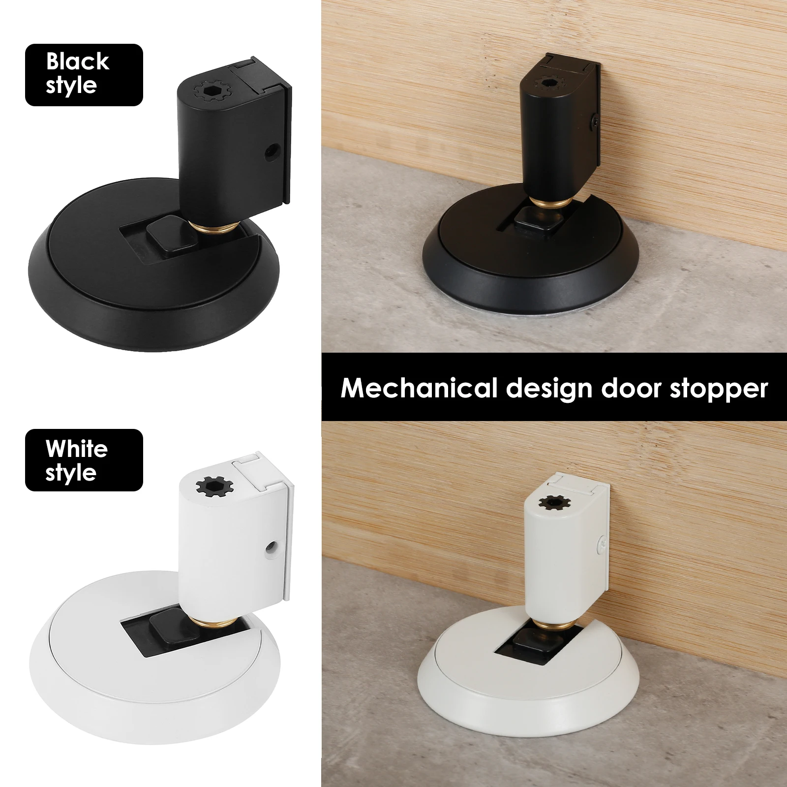 Mechanical Door Stopper for Bottom of Door Punch Free Brass Windproof Door Stop Anti Collision Adjustable Height Silent Floor