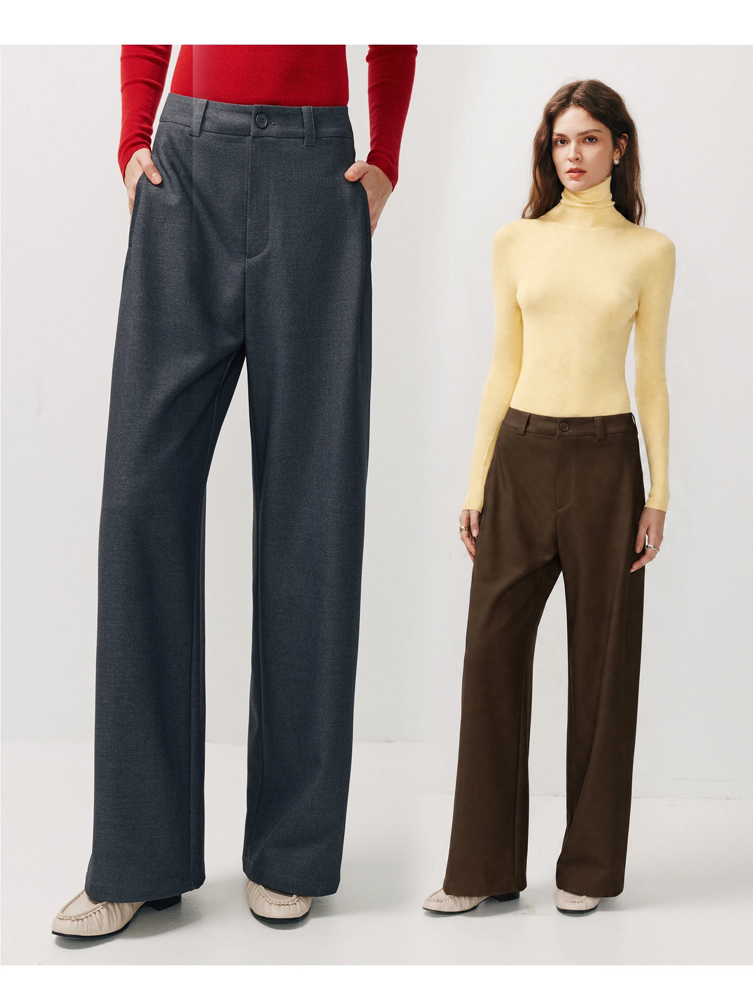 Comfortable Straight Leg Wide Leg Suit Pants for Women Anti-Wrinkle Smooth Simple Style Casual Pants Polyester Fiber Blend