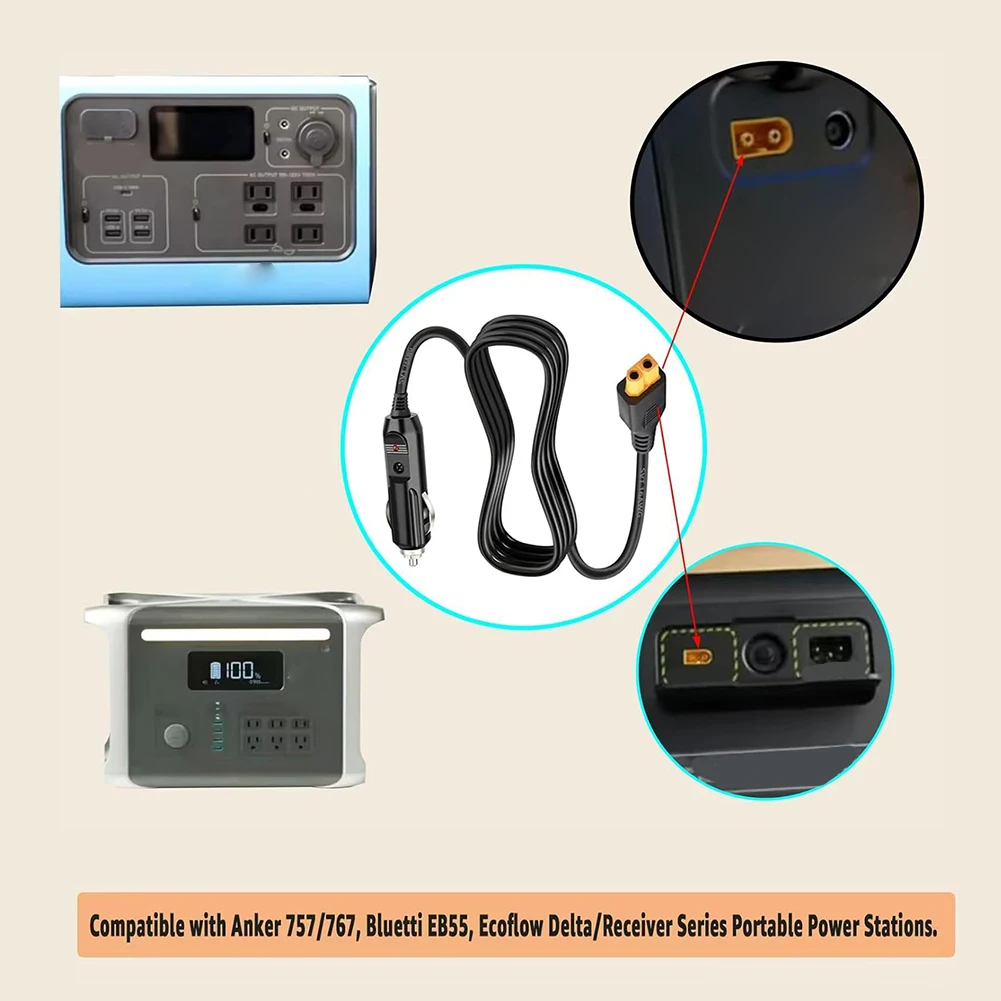 

Кабель-адаптер 18AWG с автомобильным разъемом на гнездо XT60 для солнечных генераторов и портативных электростанций