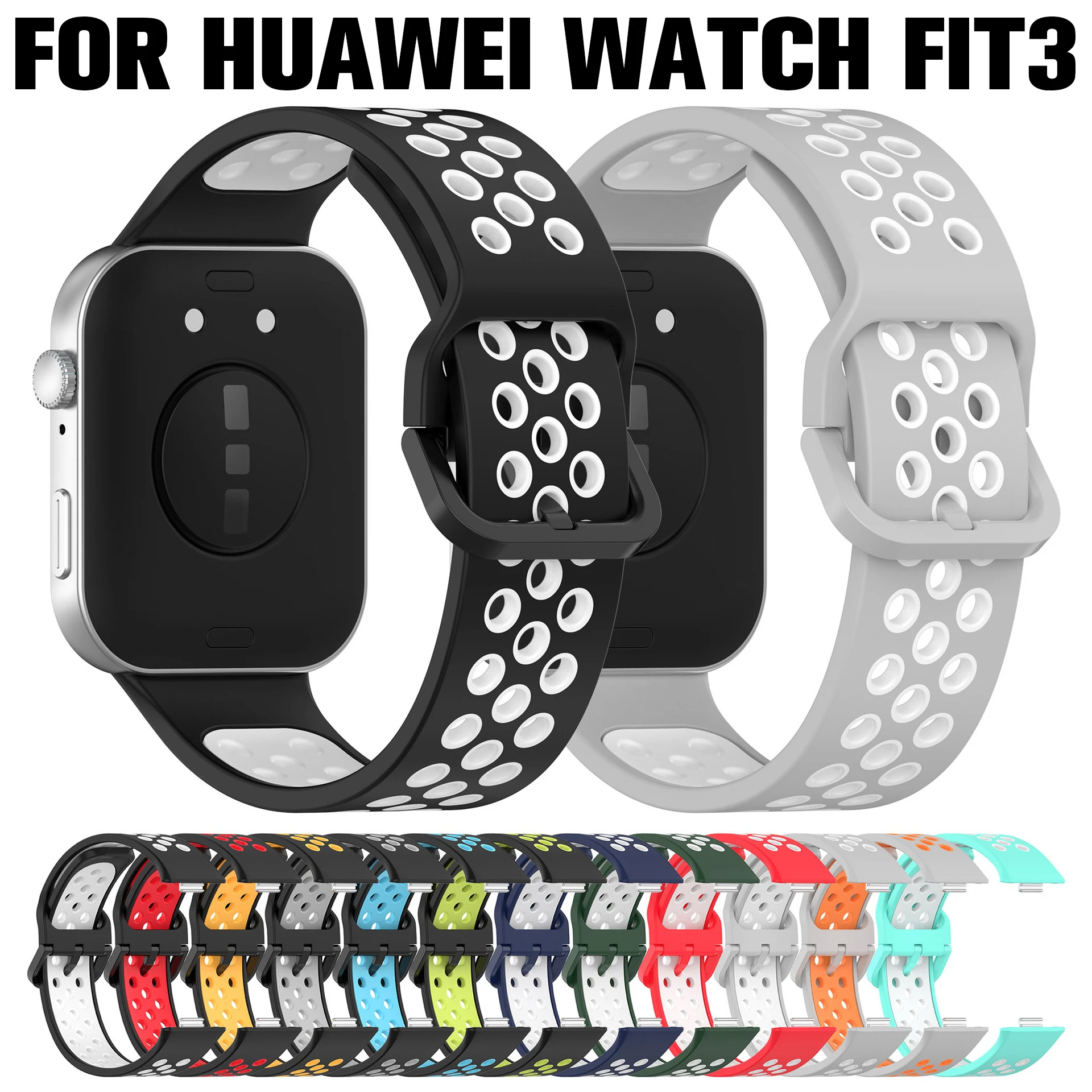 

For Huawei Fit 3 Rubber Sport Strap Watch Silicone Wristband for HUAWEI WATCH Fit 3 Metal Interface Watchband Correa Bracelet