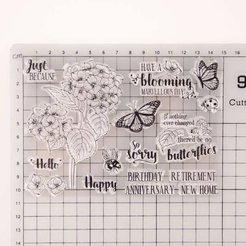 Spring Flowers Leaves Clear Rubber Stamps for Scrapbooking Card Making  Butterfly Caterpillar Ladybug Bee for Happy Birthday