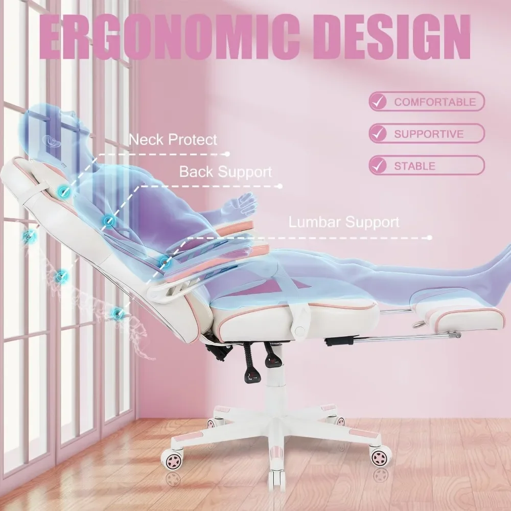 Chaise de jeu avec repose-pieds, grandes et hautes chaises de jeu pour adultes, chaise d'ordinateur pour filles pour dossier haut et massage