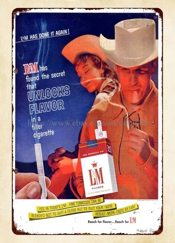 tobacco cigarettes cowboy cowgirl 1960 metal tin sign signs