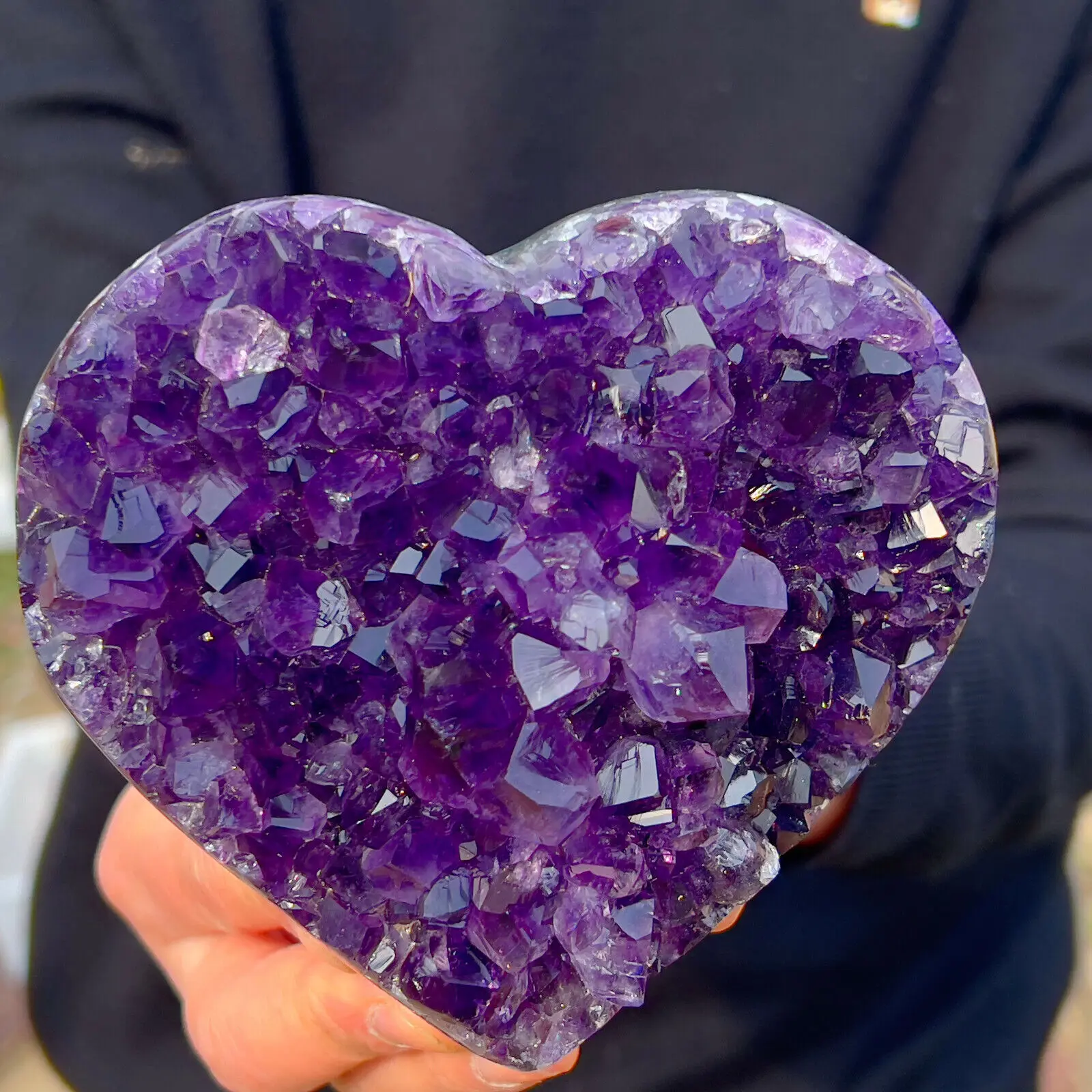 Natural Heart-shaped Amethyst Gem Quartz Cluster Crystal Sample Ener Healing Reiki